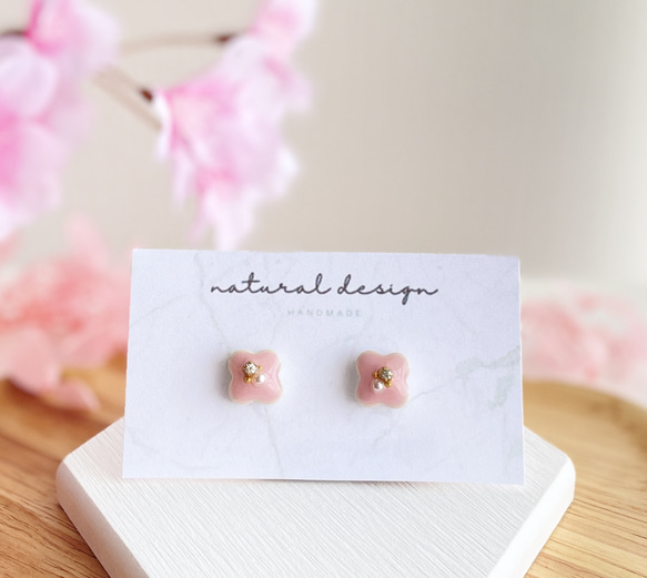 ✞『1粒ビジューピアス』ビジュー 春 桜（ハンドメイド/ビジューピアス  