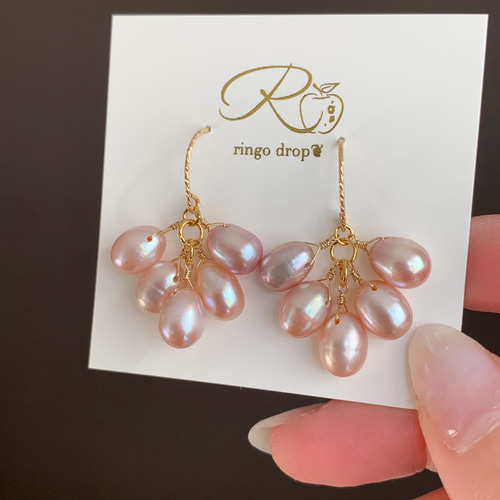 14kgf ピンク バイカラー オパール、淡水パール の ピアス（14kgf バイ  