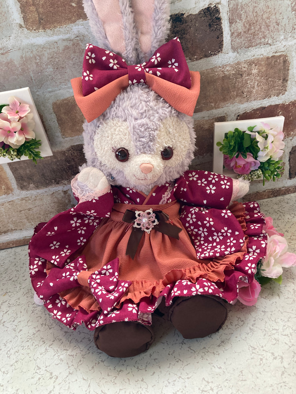 「数量限定 在庫処分セール」 ステラルー Sサイズ☆エンジ桜花柄 和着物ドレス6点 ぬいぐるみ