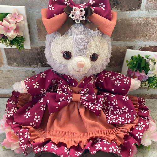 ステラルーＳ　茶系柄　和モダン　浴衣 ドレス６点コスチューム　リーナベルも出品中 リーナベルSサイズ☆クリーム花柄 和着物ドレス6点コスチューム