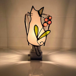 フットランプ（片耳グレー白猫とピンクの花） Creema限定 4枚目の画像