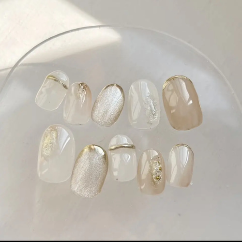 マユページ ネイルチップ 現品】ネイルチップ ニュアンス ベージュ マグネット ミラー