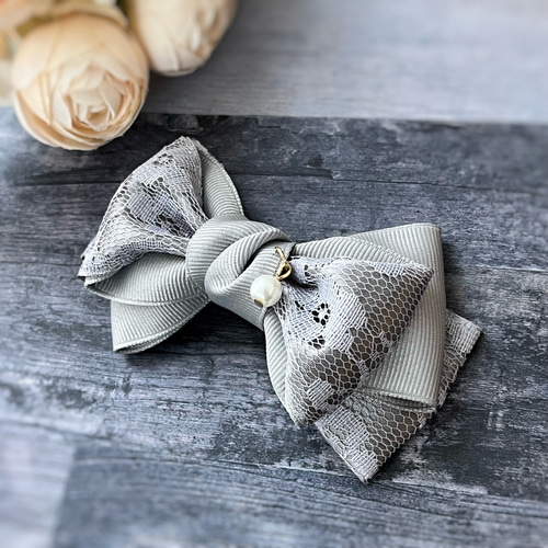 レースサテンリボン×グログランリボンのヘアアクセ •*¨*•.¸¸☆*・ﾟ