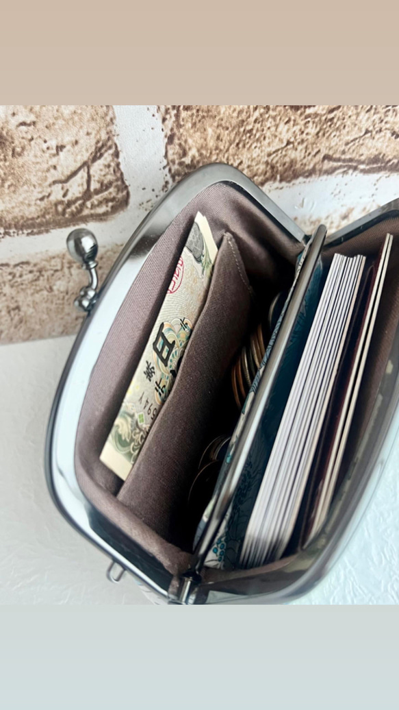 リバティ　仕切りがま口財布　カードケース　小さく見えてもたっぷり収納　ウィルトシャーブルー　　ギフト　完成品 4枚目の画像