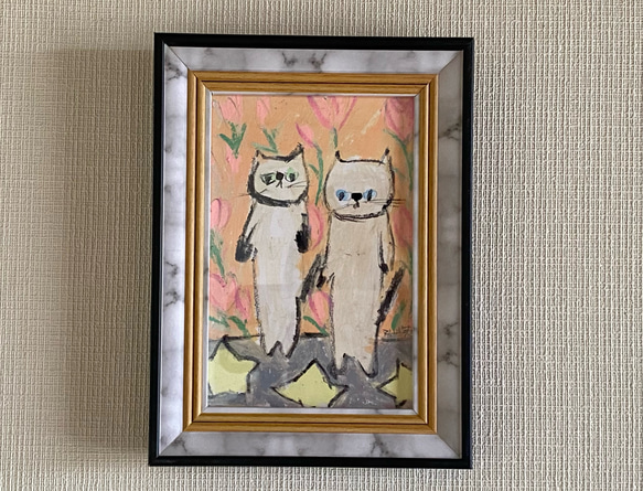 絵画。原画【猫ちゃんたちは花の海の星が地面に落ちるのを見て