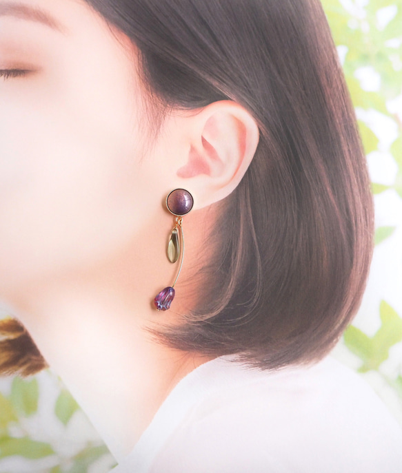 景泰藍鬱金香耳環～紫色×紫紅色～ 第7張的照片