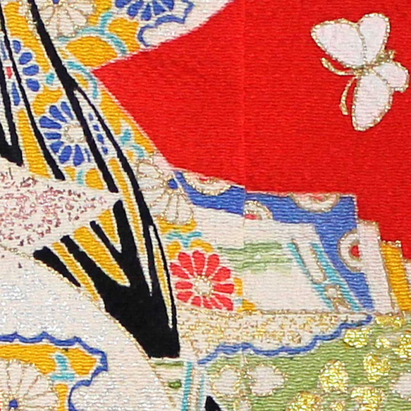 手描き京友禅のミニチュア着物姫(源氏絵)模様紅赤色(絹100%) 2枚目の画像