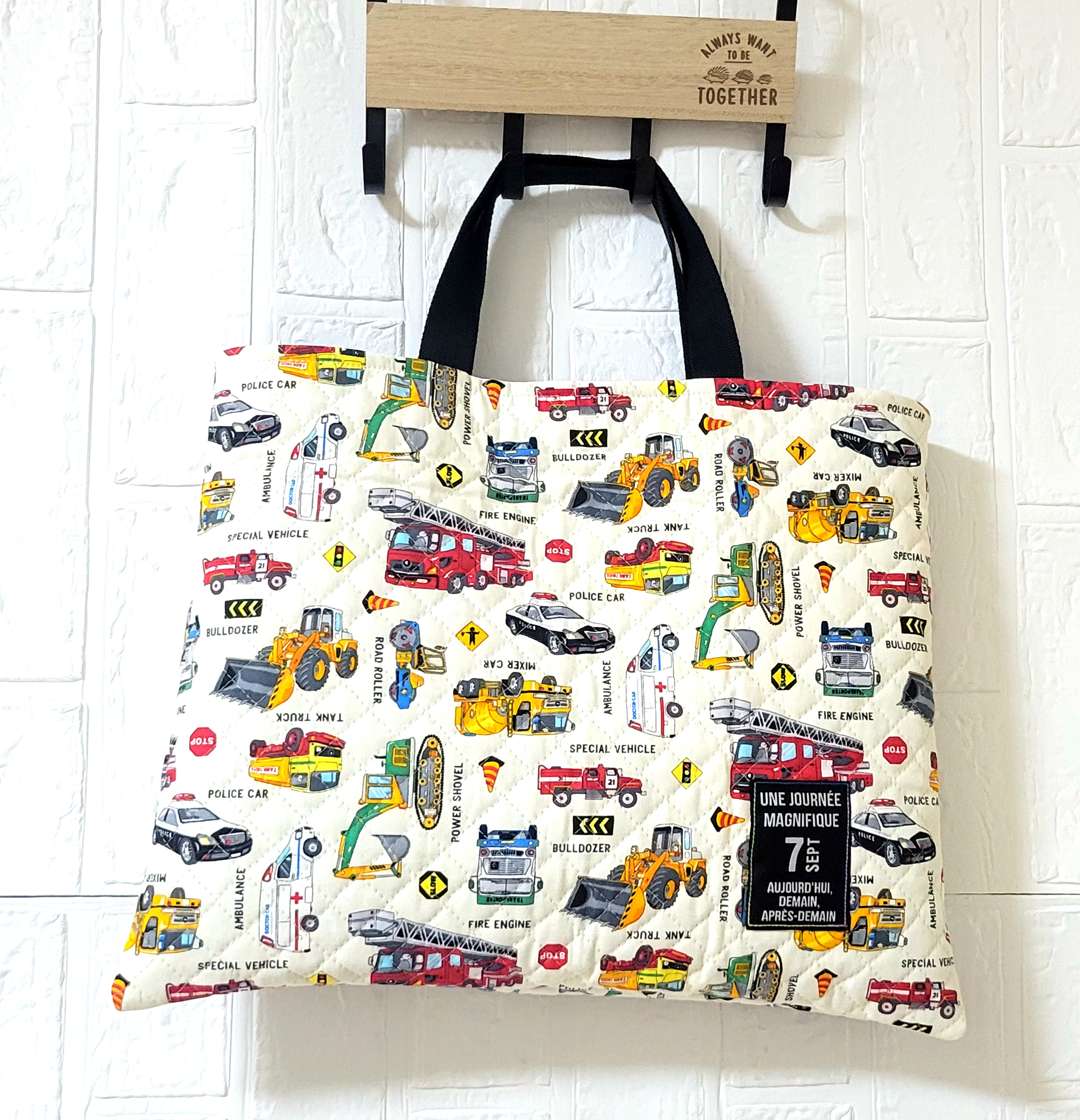 y♡mama 入園入学グッズ　レッスンバッグ　マチ付き　働く車設計図 0_1662e76e64ab4e1d5a895e931e6e