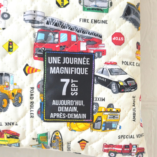 マチ付き レッスンバッグ キルティング はたらくくるま 緑 楽天市場】レッスンバッグ くるま と道路 グリーン キルティング