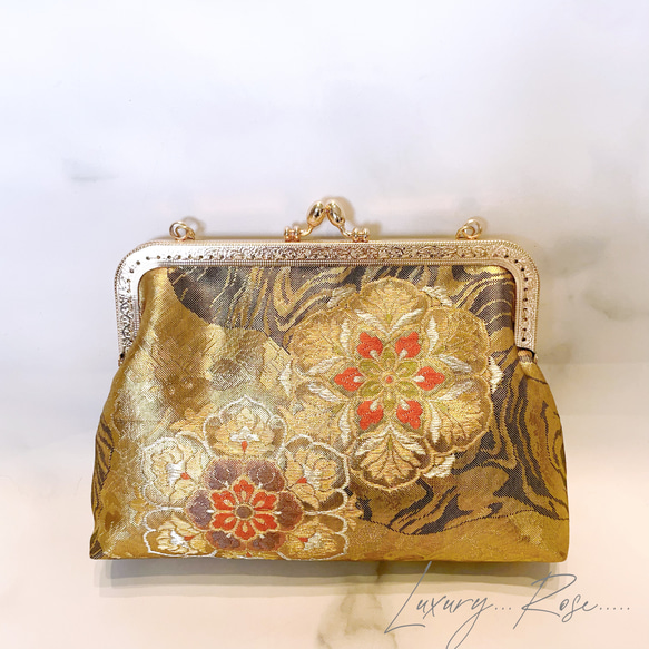 新作！ブラックゴールド♡情緒漂う華輪模様♡高級西陣織帯バッグ　パーティーバッグ　帯リメイク　フォーマルバッグ　 6枚目の画像