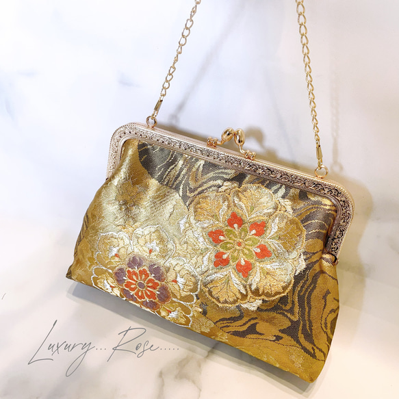 新作！ブラックゴールド♡情緒漂う華輪模様♡高級西陣織帯バッグ