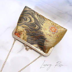 新作！ブラックゴールド♡情緒漂う華輪模様♡高級西陣織帯バッグ　パーティーバッグ　帯リメイク　フォーマルバッグ　 3枚目の画像