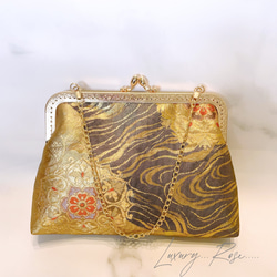 新作！ブラックゴールド♡情緒漂う華輪模様♡高級西陣織帯バッグ　パーティーバッグ　帯リメイク　フォーマルバッグ　 7枚目の画像