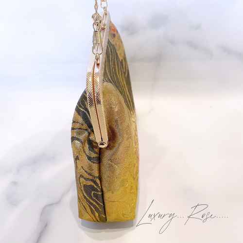 新作！ブラックゴールド♡情緒漂う華輪模様♡高級西陣織帯バッグ