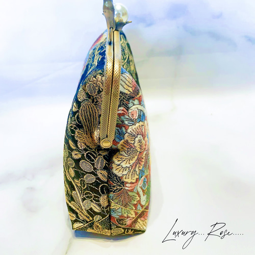 限定1点物！希少！大玉パール高級西陣織♡濃密繊細総刺繍♡豪華帯地バッグ