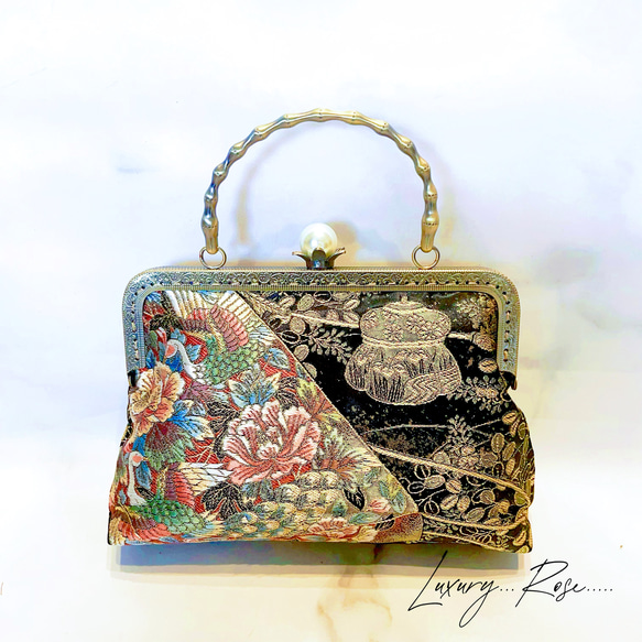 1点物！大玉パール高級西陣織　帯地バッグ d2cc225a6096c348fbfe41781b43a3