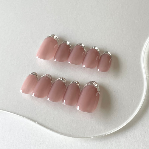 ガラスフレンチネイルチップ～くすみカラー～ No.6】ガラスフレンチネイル ネイルチップ（つけ爪） S nail