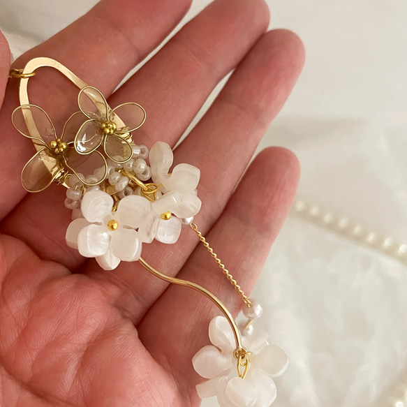 ディップアート　ブライダル　小花　ロングピアス　イヤリング　花嫁　earrings 5枚目の画像