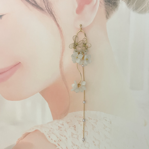 ディップアート　ブライダル　小花　ロングピアス　イヤリング　花嫁　earrings 3枚目の画像