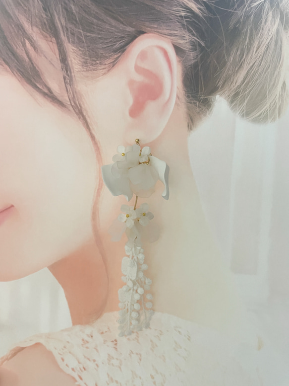 ブライダル　レース　お花　ピアス　イヤリング　花嫁　　earrings 3枚目の画像