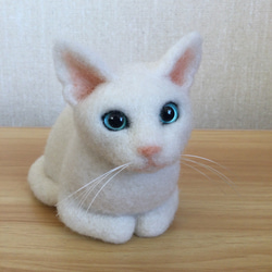 羊毛フェルト　白猫　箱座り　ブルーアイ 7枚目の画像