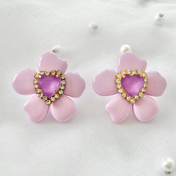 フラワー ビジュー ハート ピアス イヤリング アクセサリー ポリマー 