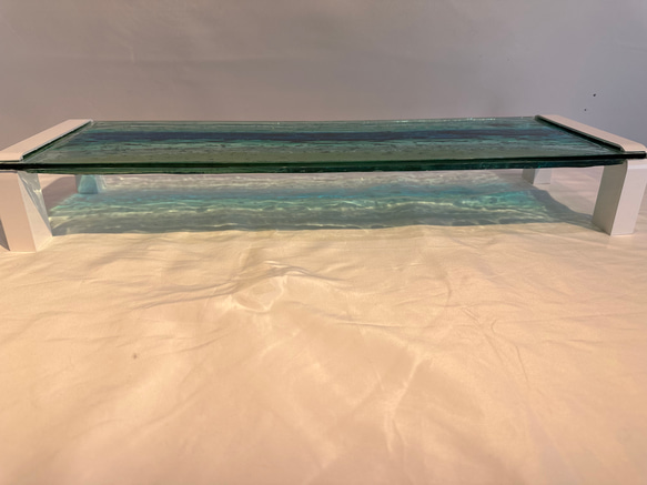 現品販売　ブルーウォーター　ホヌの泳ぐ海　ガラス　モニタースタンド キーボードラック 9枚目の画像