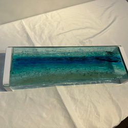 現品販売　ブルーウォーター　ホヌの泳ぐ海　ガラス　モニタースタンド キーボードラック 11枚目の画像