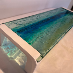 現品販売　ブルーウォーター　ホヌの泳ぐ海　ガラス　モニタースタンド キーボードラック 8枚目の画像