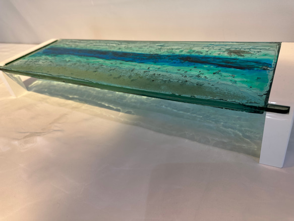 現品販売　ブルーウォーター　ホヌの泳ぐ海　ガラス　モニタースタンド キーボードラック 10枚目の画像