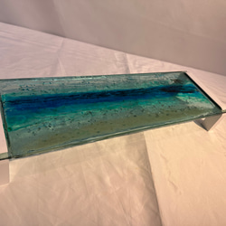 現品販売　ブルーウォーター　ホヌの泳ぐ海　ガラス　モニタースタンド キーボードラック 12枚目の画像