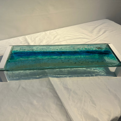 現品販売　ブルーウォーター　ホヌの泳ぐ海　ガラス　モニタースタンド キーボードラック 1枚目の画像