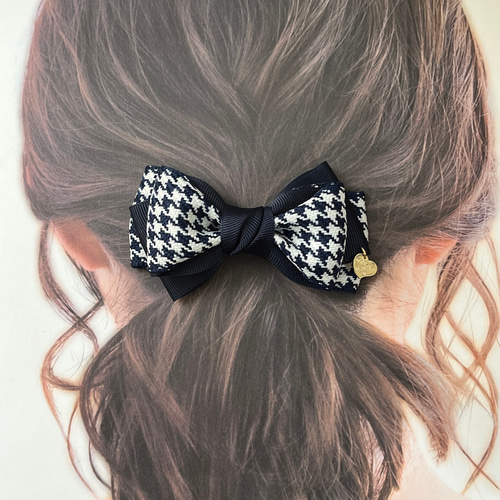 千鳥格子柄リボン×グログランリボンのヘアアクセ •*¨*•.¸¸☆*・ﾟ