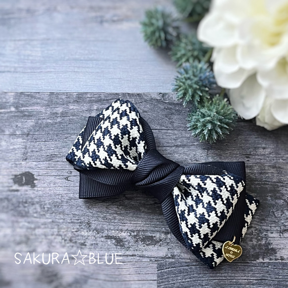 千鳥格子柄リボン×グログランリボンのヘアアクセ •*¨*•.¸¸☆*・ﾟ