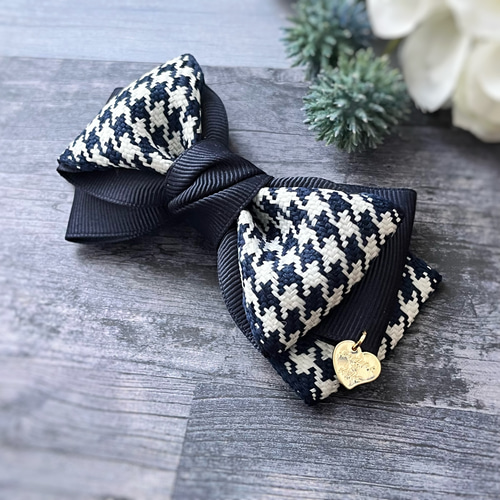 千鳥格子柄リボン×グログランリボンのヘアアクセ •*¨*•.¸¸☆*・ﾟ