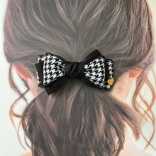千鳥格子柄リボン×グログランリボンのヘアアクセ •*¨*•.¸¸☆*・ﾟ
