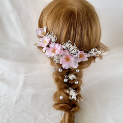 桜　パール　ウエディング　ブライダル　ヘッドドレス　造花　カラードレス　振袖　和装　成人式　髪飾り　かすみ草　色打掛2 5枚目の画像