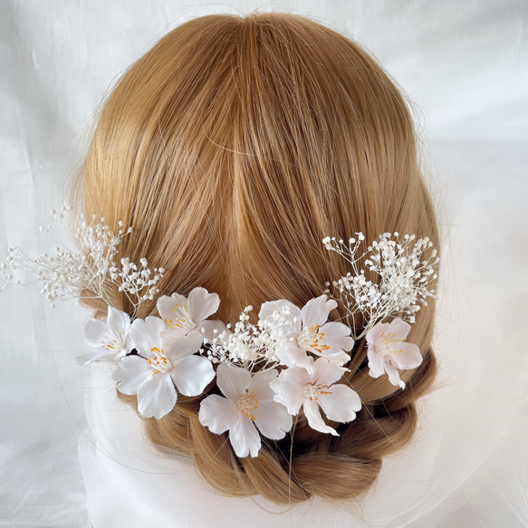 桜　パール　ウエディング　ブライダル　ヘッドドレス　造花　カラードレス　振袖　和装　成人式　髪飾り　かすみ草　色打掛2 10枚目の画像
