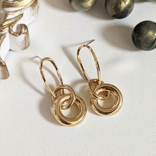 デザイン リング ピアス ゴールド 2個 金具 フープ パーツ 金具  