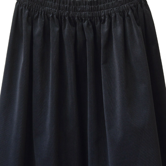 【即納】コーデュロイ ギャザースカート（ブラック・黒）Sサイズ（60～67cm）モノトーン 5枚目の画像