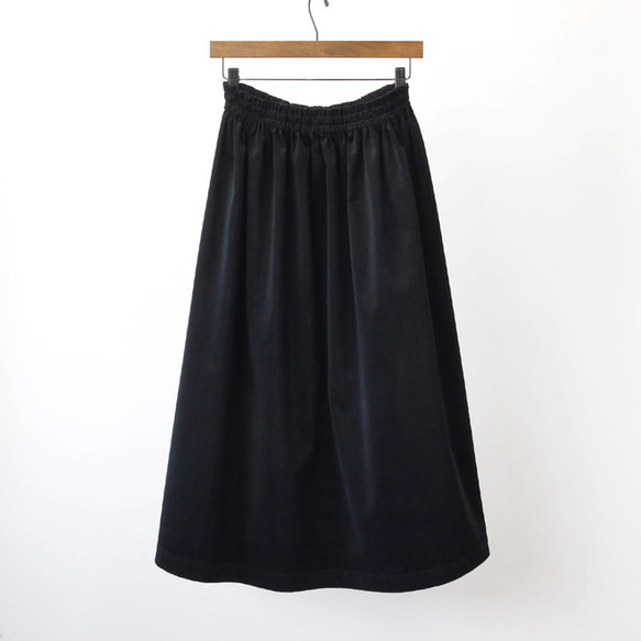 【即納】コーデュロイ ギャザースカート（ブラック・黒）Sサイズ（60～67cm）モノトーン 1枚目の画像