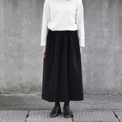 【即納】コーデュロイ ギャザースカート（ブラック・黒）Sサイズ（60～67cm）モノトーン 2枚目の画像