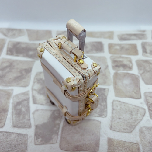 受注製作】本革1/12ドールサイズミニチュアキャリーケース（白✖️生成