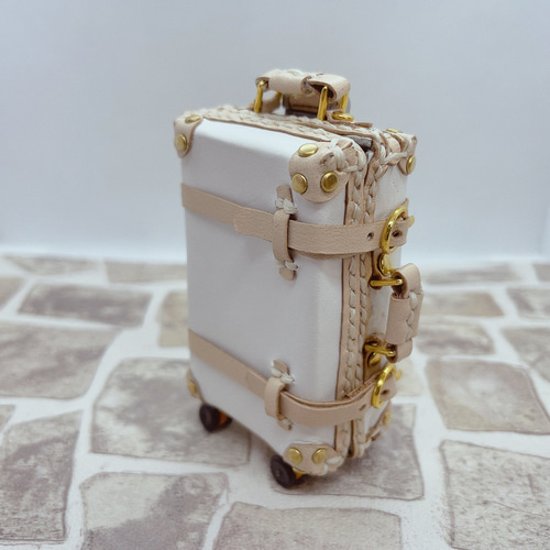 受注製作】本革1/12ドールサイズミニチュアキャリーケース（白✖️生成