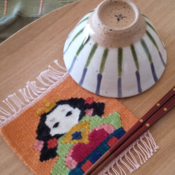 ウール手織りコースター（お雛様・蜜柑色） 6枚目の画像