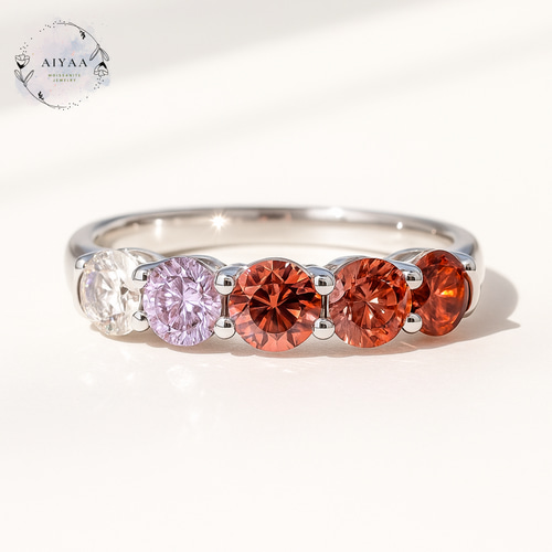 モアサナイト マルチカラーリング 4mm×5石｜12色から選べるカスタム