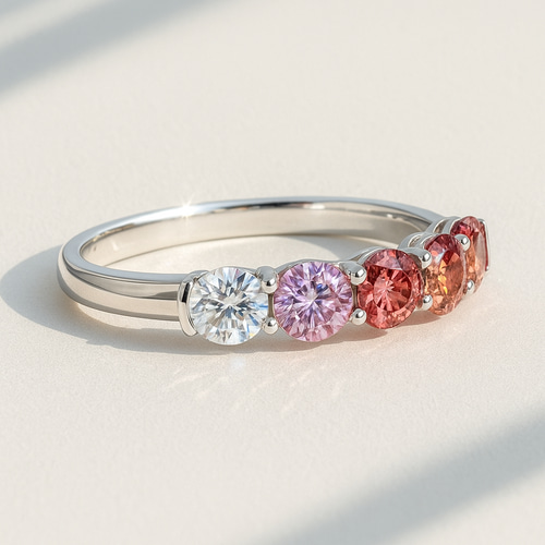 モアサナイト マルチカラーリング 4mm×5石｜12色から選べるカスタム