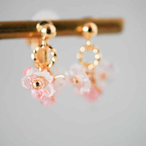 恋の花インカローズパール水晶チャームピアスイヤリング