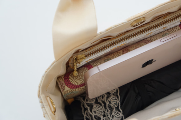 [蜀江花冠花鳥圖案金絲 Obi 重製手提袋] 非常適合日常使用、婚禮、派對和特殊場合。 第6張的照片
