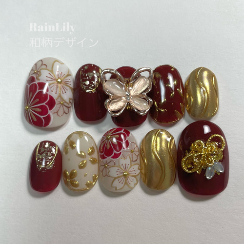 サイズオーダー制】和柄ネイル 振袖ネイル 和装ネイル 卒業式ネイル 袴  